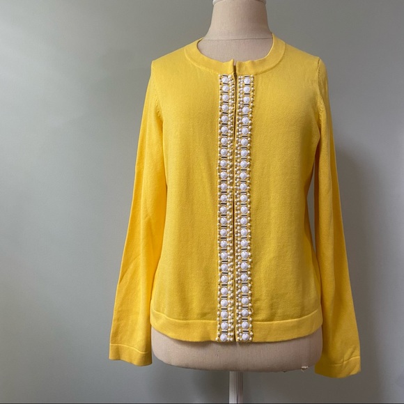 Banana Republic Beaded Cardigan Yellow Medium Petite - Picture 1 of 12